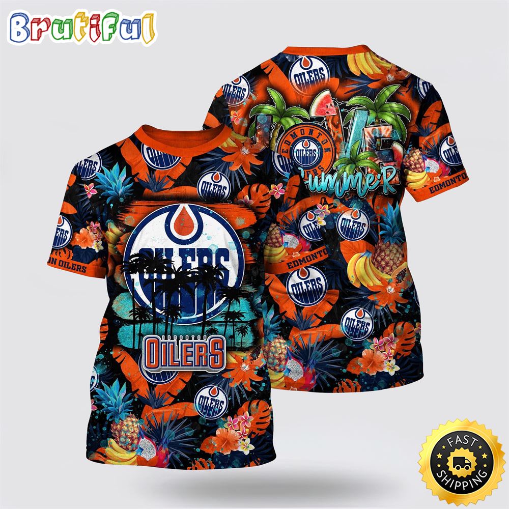 NHL Edmonton Oilers All Over Print T Shirt With Tropical Fruits Summer T Shirt 1 wnpi81.jpg