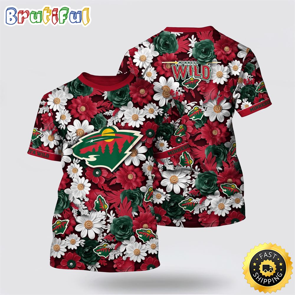 NHL Minnesota Wild All Over Print T Shirt Tropical Begonia Flower Pattern Summer T Shirt 1 vv4f30.jpg