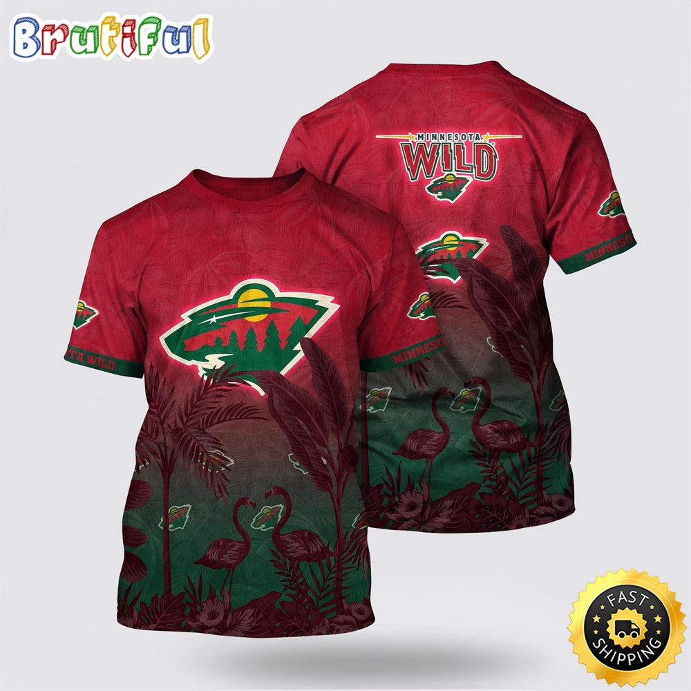 NHL Minnesota Wild All Over Print T Shirt Tropical Flamingo Pattern Summer T Shirt 1 s7eb9c.jpg