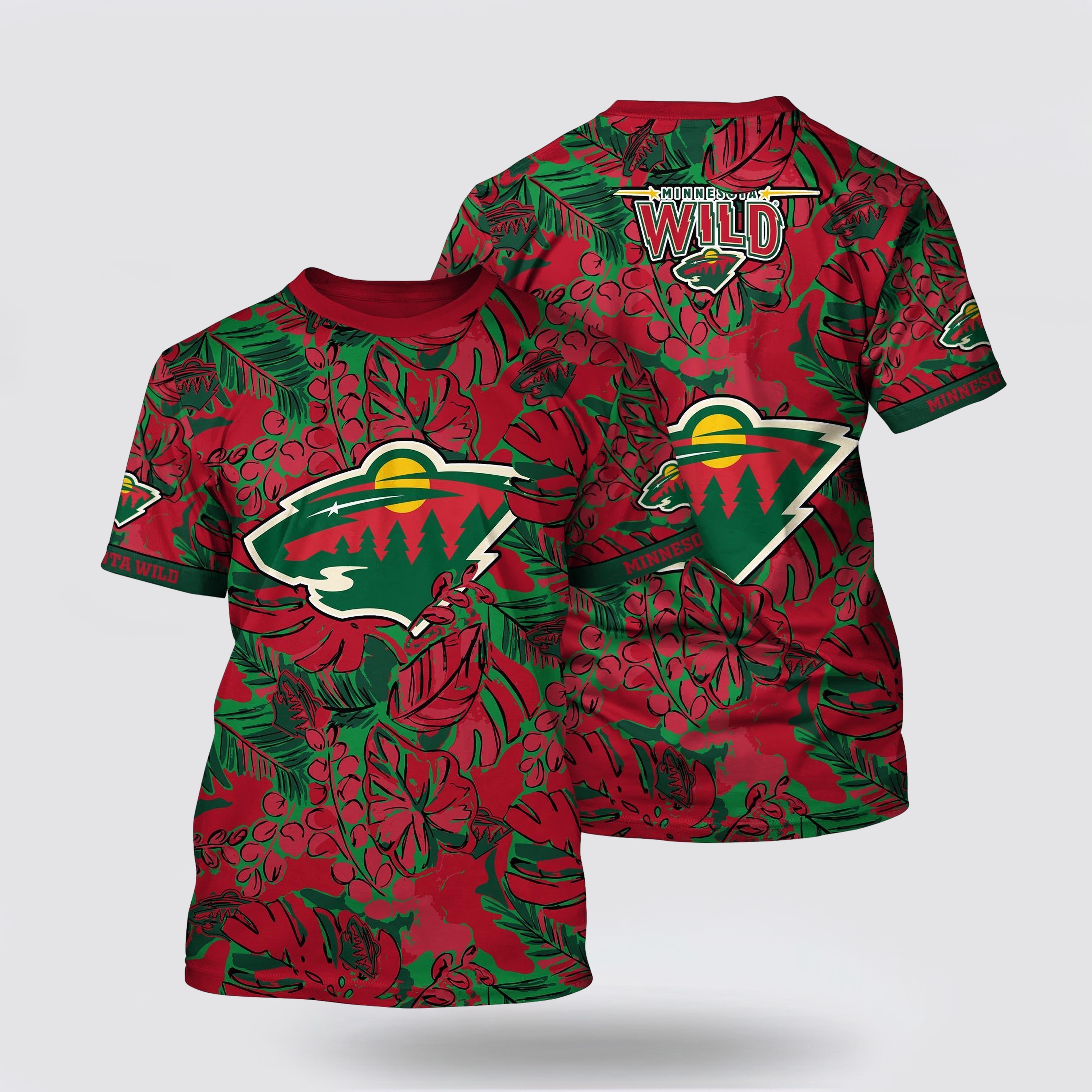 NHL Minnesota Wild All Over Print T Shirt Tropical Leaf Pattern Summer T Shirt 1 a5wbr9.jpg