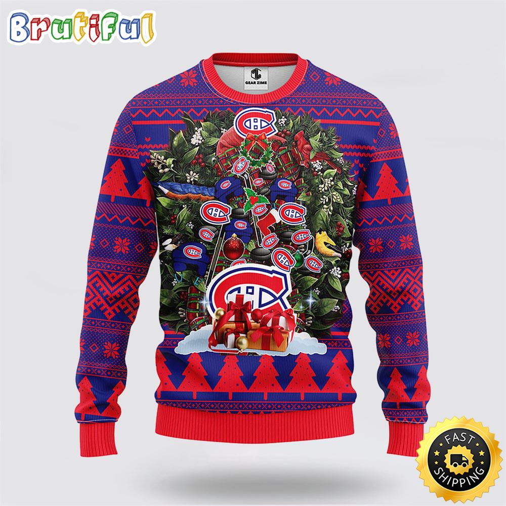 NHL Montreal Canadians Ugly Sweater Tree Ugly Christmas Fleece Sweater r6lgjf.jpg