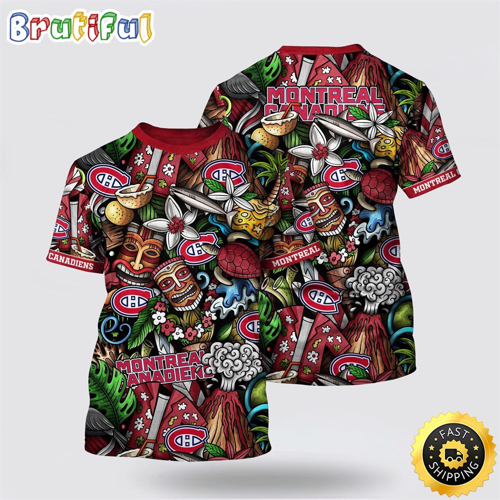NHL Montreal Canadiens All Over Print T Shirt Tropical Tiki Pattern Summer T Shirt 1 pbwtdr.jpg