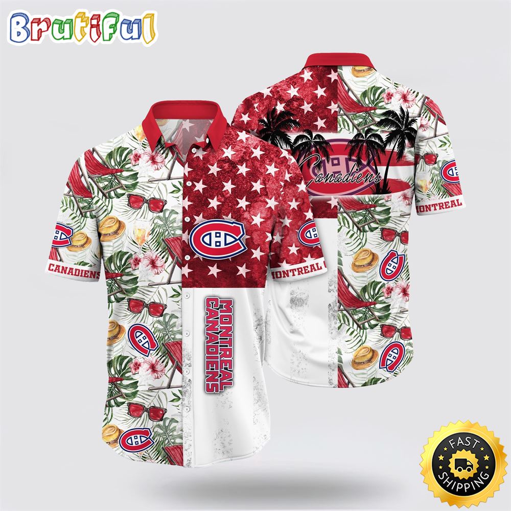 NHL Montreal Canadiens Hawaiian Shirt Tropical Hat And Glasses Pattern Summer Hawaiian Shirt 1 irfyoc.jpg