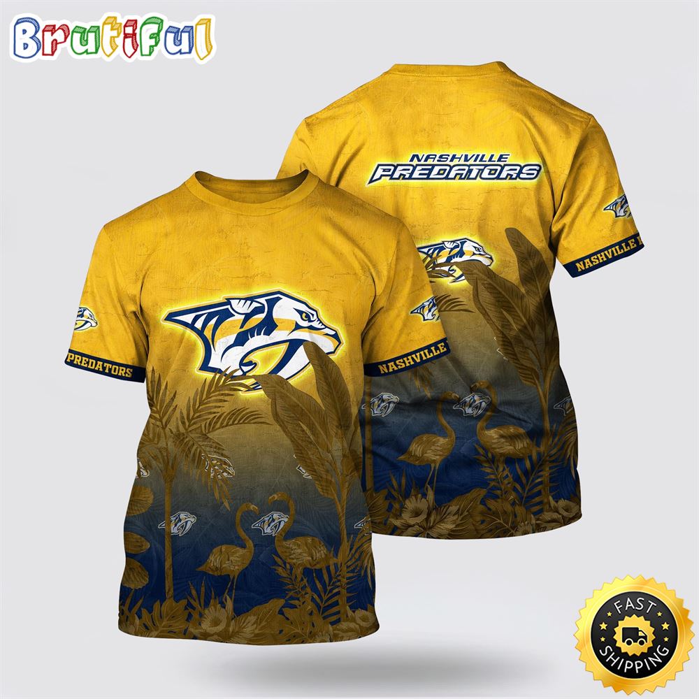 NHL Nashville Predators All Over Print T Shirt Tropical Flamingo Pattern Summer T Shirt 1 auvbka.jpg