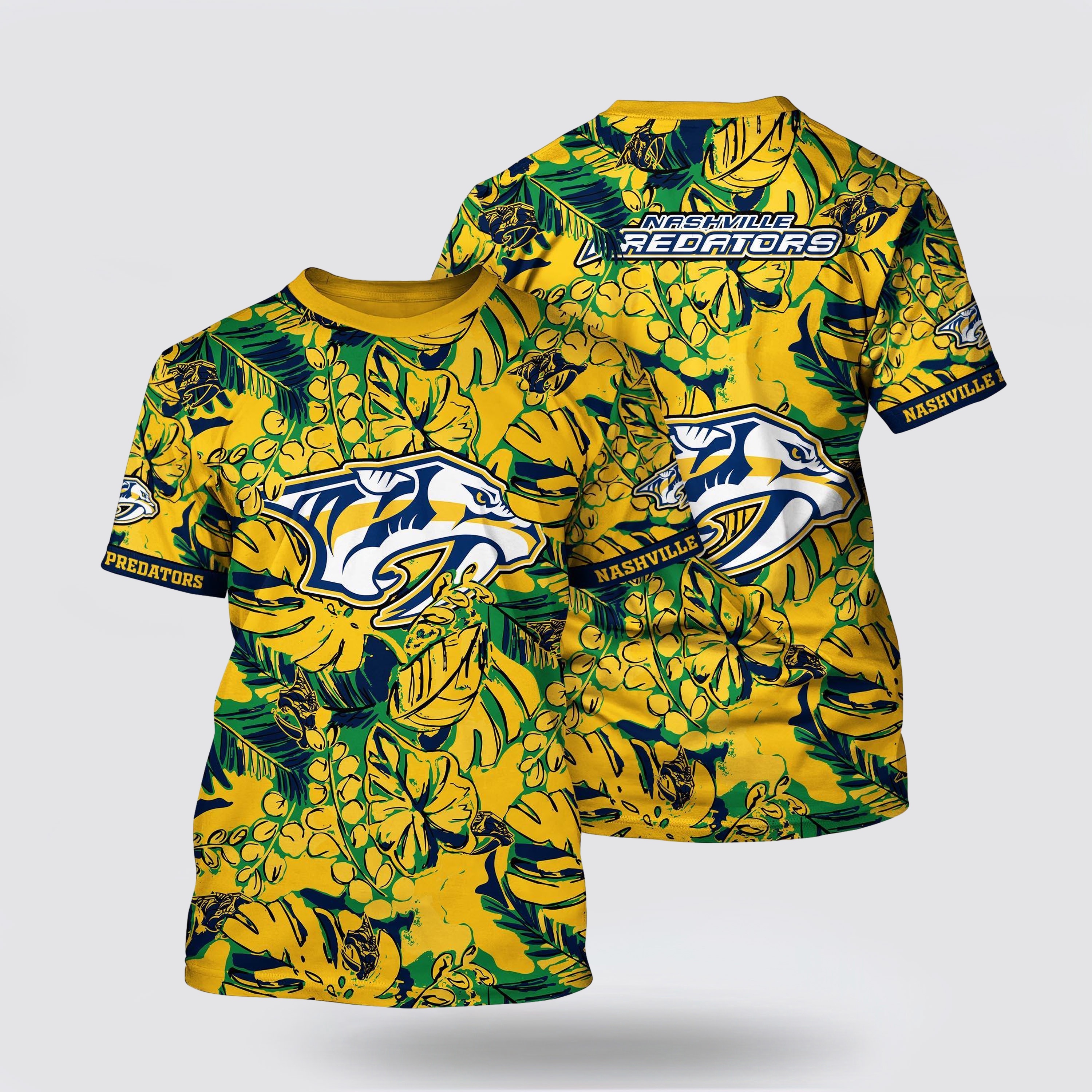 NHL Nashville Predators All Over Print T Shirt Tropical Leaf Pattern Summer T Shirt 1 bjazyi.jpg