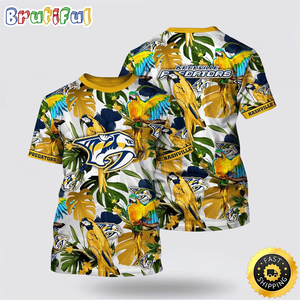NHL Nashville Predators All Over Print T Shirt Tropical Parrot Pattern Summer T Shirt 1 r3vvz2.jpg