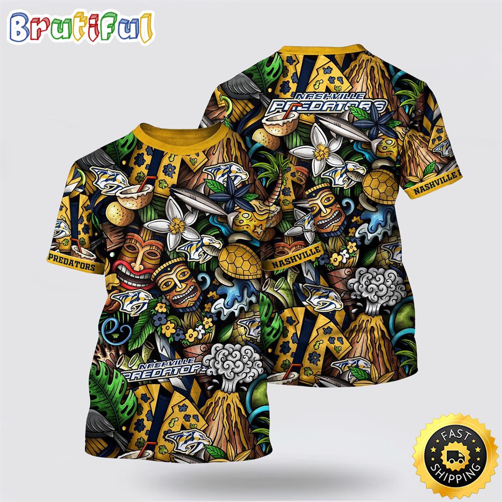 NHL Nashville Predators All Over Print T Shirt Tropical Tiki Pattern Summer T Shirt 1 ehhuzi.jpg