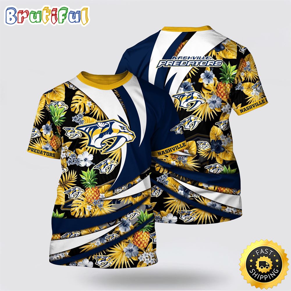 NHL Nashville Predators All Over Print T Shirt With Tropical Pineapple Summer T Shirt 1 p0kzse.jpg