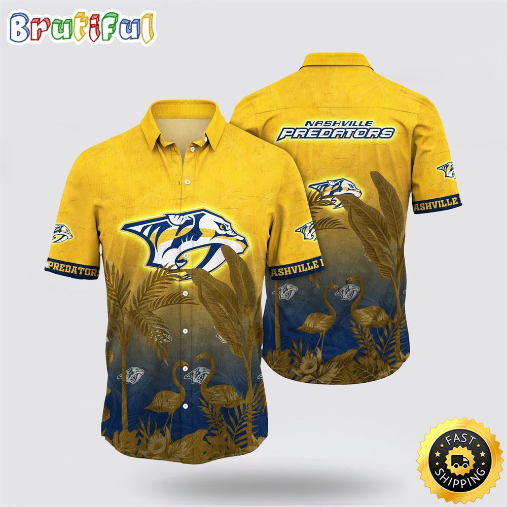 NHL Nashville Predators Hawaiian Shirt Tropical Flamingo Pattern Summer Hawaiian Shirt 1 katswh.jpg