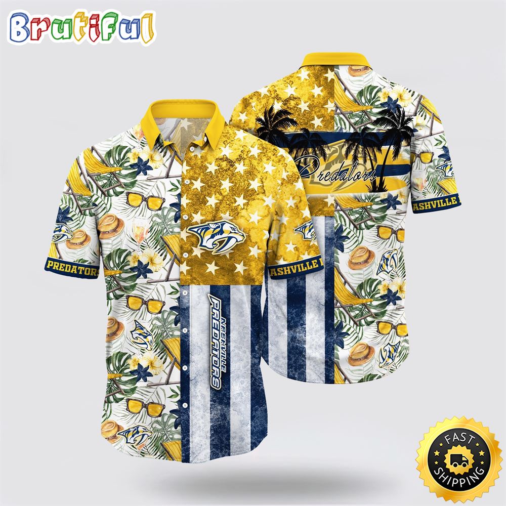 NHL Nashville Predators Hawaiian Shirt Tropical Hat And Glasses Pattern Summer Hawaiian Shirt 1 ov6qwq.jpg