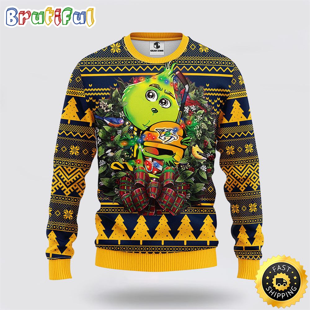 NHL Nashville Predators Ugly Sweater Grinch Hug Ugly Christmas Sweater ckp7dl.jpg