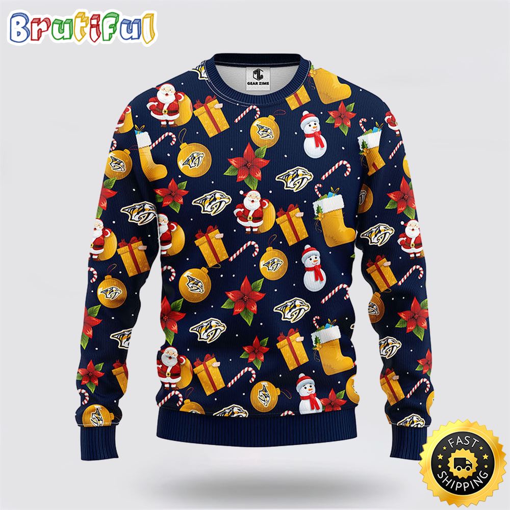 NHL Nashville Predators Ugly Sweater Santa Claus Snowman Ugly Christmas Sweater dt26lg.jpg
