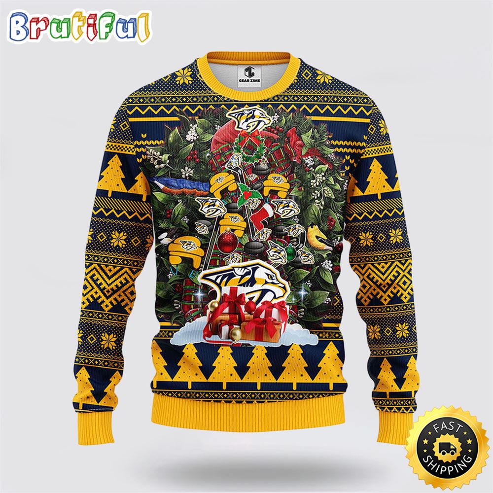 NHL Nashville Predators Ugly Sweater Tree Ugly Christmas Fleece Sweater e7vh00.jpg
