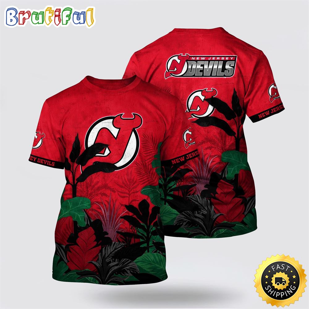 NHL New Jersey Devils All Over Print T Shirt Tropical Forest Motifs Summer T Shirt 1 npxwfe.jpg