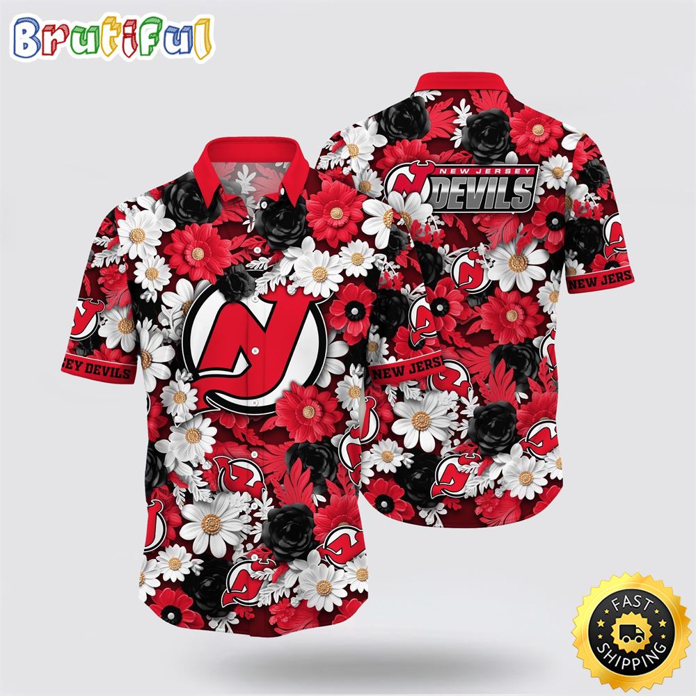 NHL New Jersey Devils Hawaiian Shirt Tropical Begonia Flower Pattern Summer Hawaiian Shirt 1 edqxvr.jpg