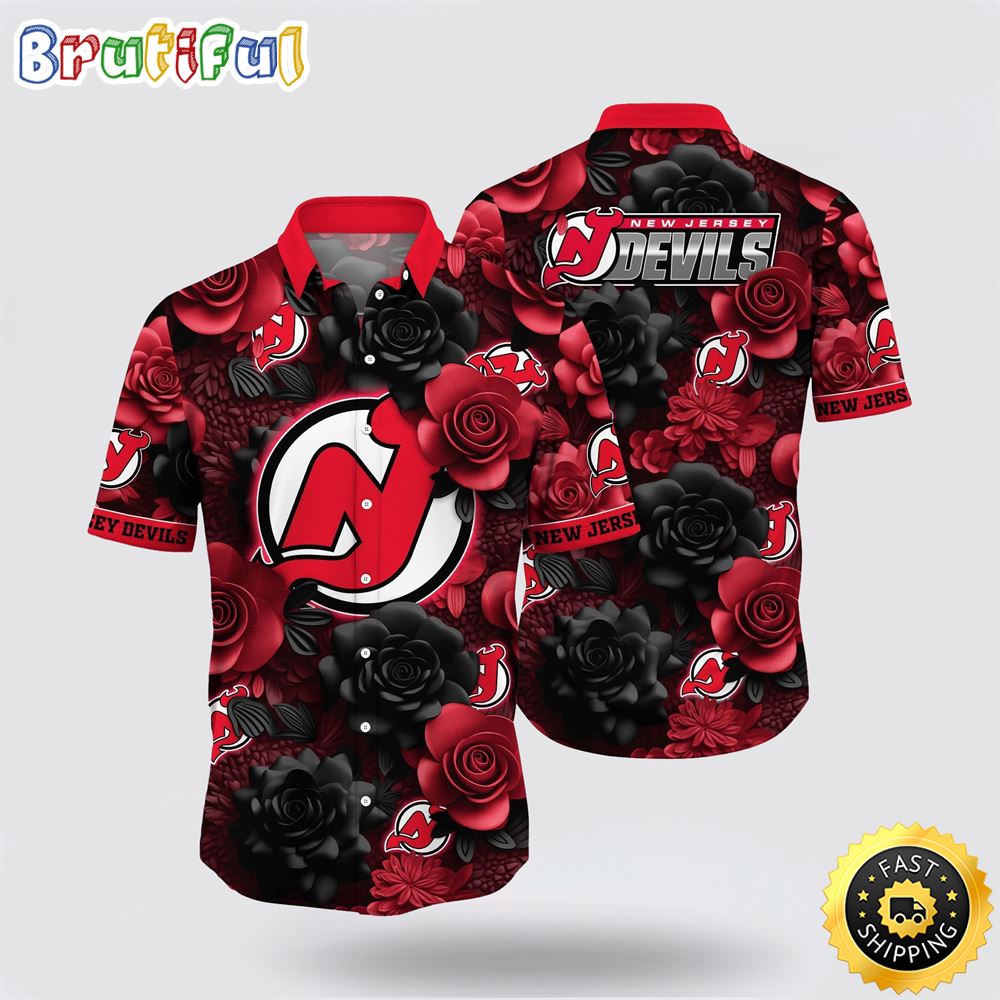 NHL New Jersey Devils Hawaiian Shirt Tropical Rose Pattern Summer Hawaiian Shirt 1 cmubrj.jpg