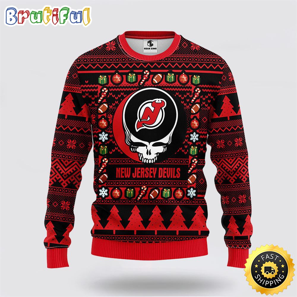 NHL New Jersey Devils Ugly Sweater Grateful Dead Ugly Christmas Fleece Sweater odpbxi.jpg
