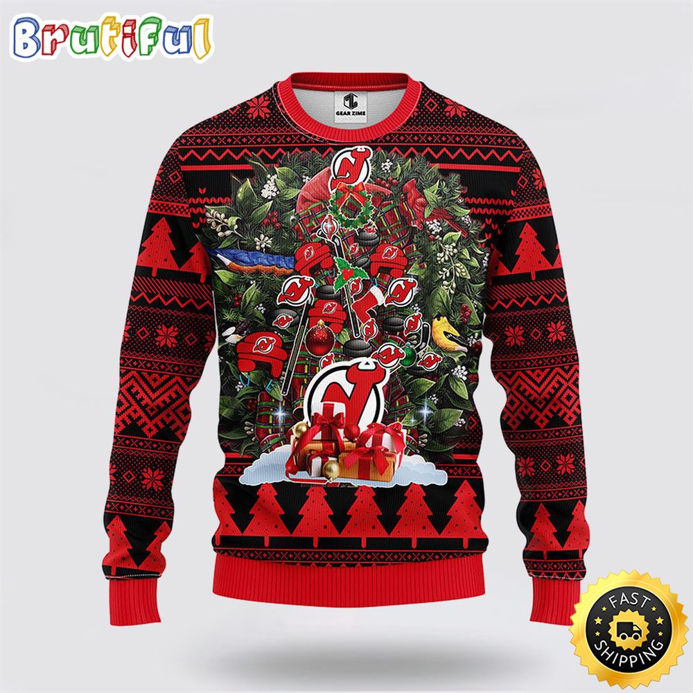 NHL New Jersey Devils Ugly Sweater Tree Ugly Christmas Fleece Sweater nnckys.jpg
