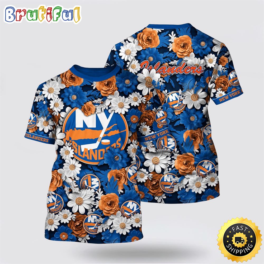 NHL New York Islanders All Over Print T Shirt Tropical Begonia Flower Pattern Summer T Shirt 1 xylf7u.jpg