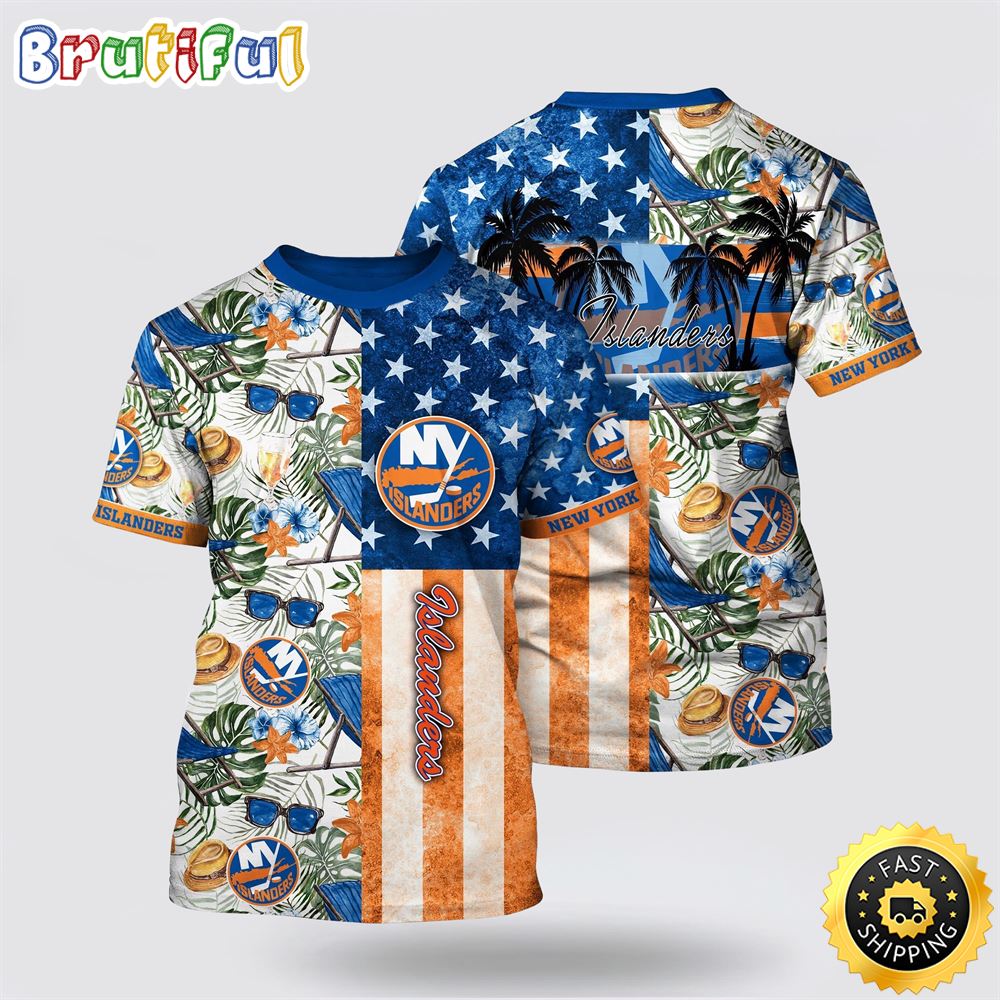 NHL New York Islanders All Over Print T Shirt Tropical Hat And Glasses Pattern Summer T Shirt 1 touozb.jpg