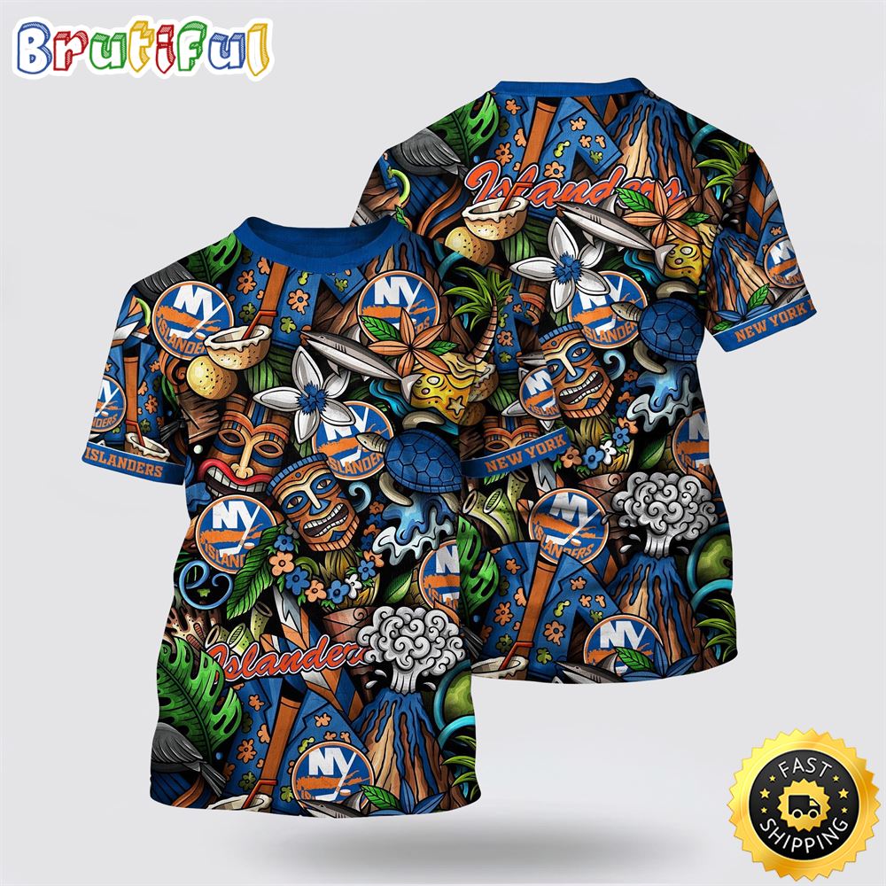 NHL New York Islanders All Over Print T Shirt Tropical Tiki Pattern Summer T Shirt 1 kuhpbj.jpg