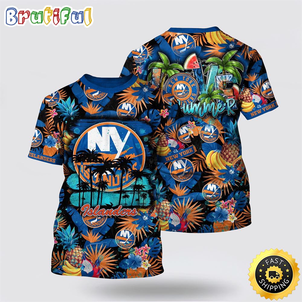 NHL New York Islanders All Over Print T Shirt With Tropical Fruits Summer T Shirt 1 dnzyhd.jpg