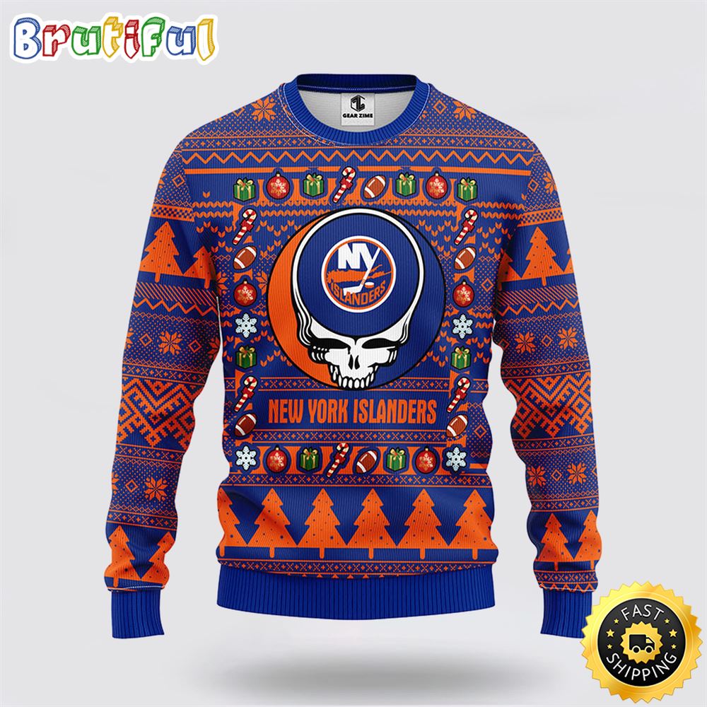 NHL New York Islanders Ugly Sweater Grateful Dead Ugly Christmas Fleece Sweater dekg6u.jpg