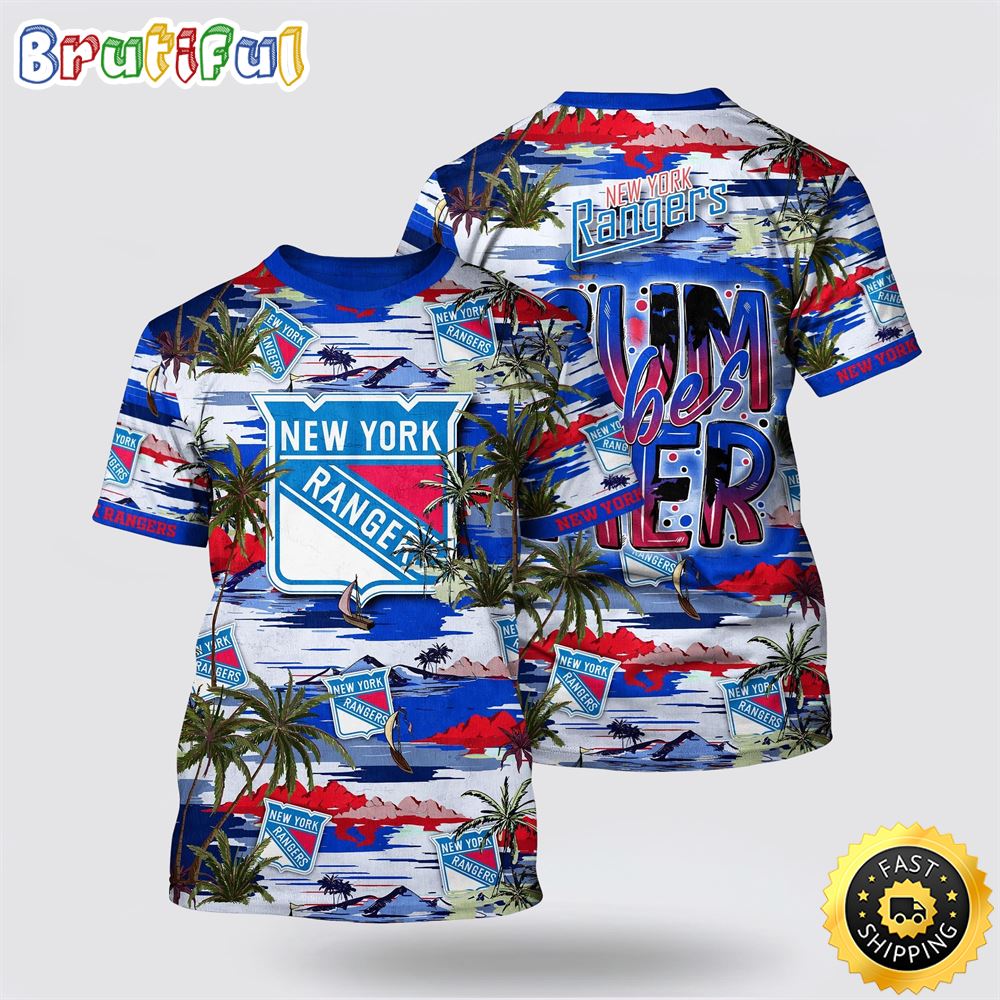 NHL New York Rangers All Over Print T Shirt Tropical Desert Island Motif Summer T Shirt 1 ow63zz.jpg