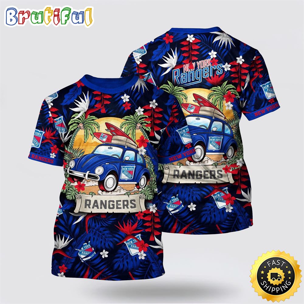 NHL New York Rangers All Over Print T Shirt Tropical Forest Motif Car Traveling Summer T Shirt 1 m1h21s.jpg