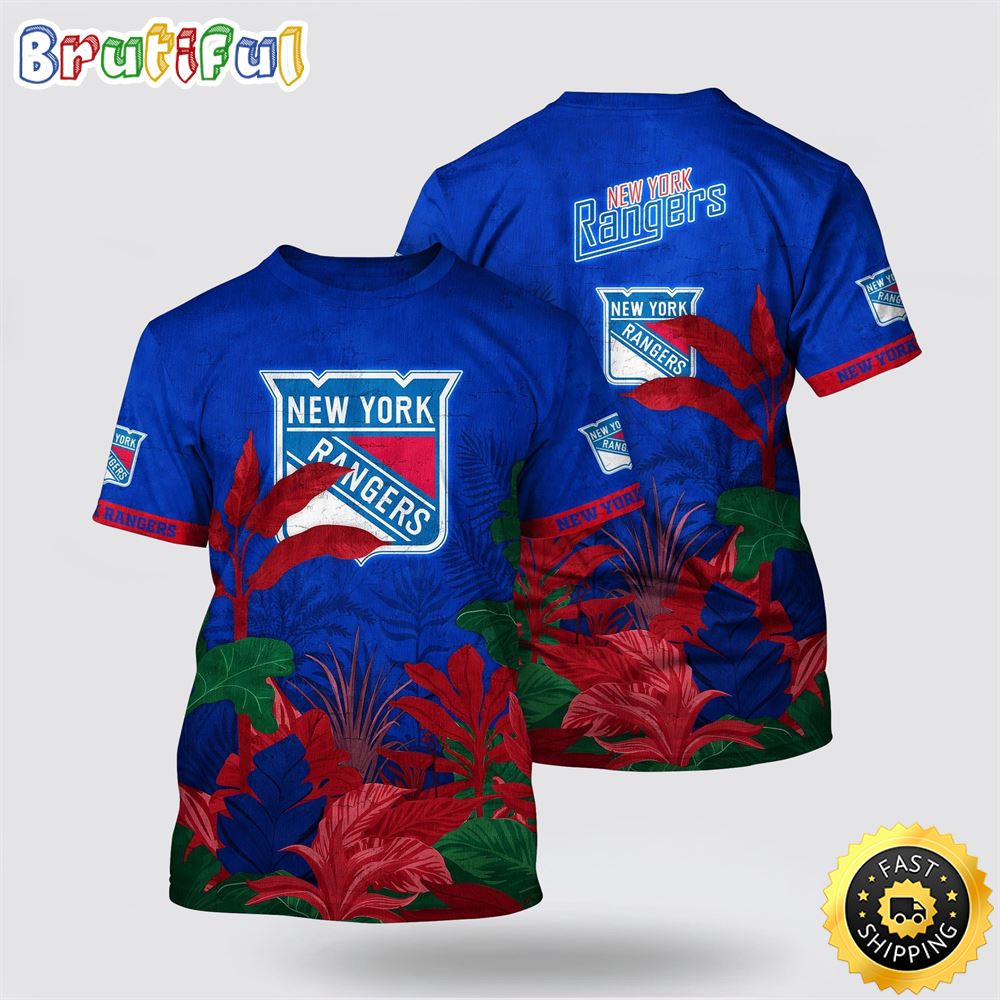 NHL New York Rangers All Over Print T Shirt Tropical Forest Motifs Summer T Shirt 1 ualkdv.jpg