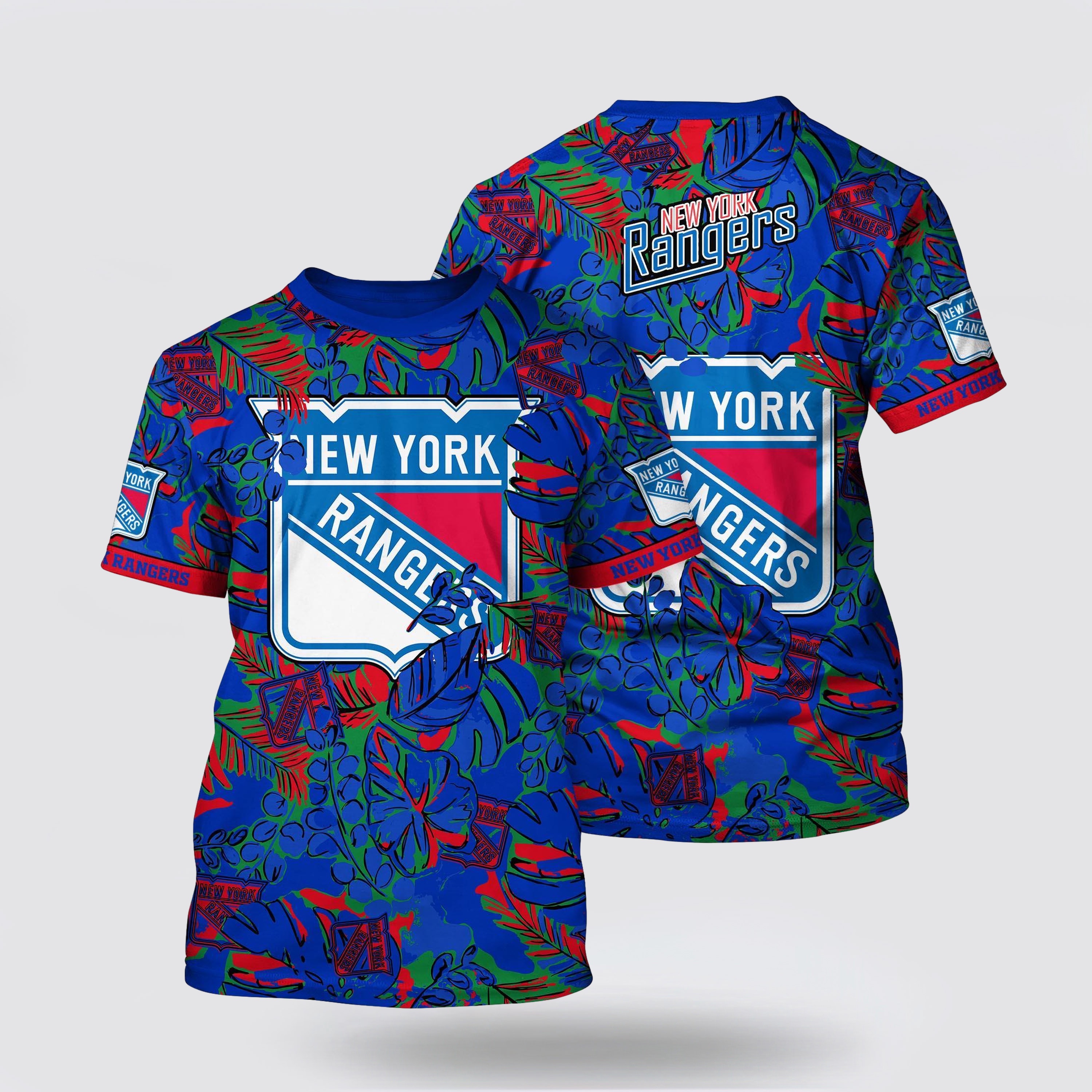 NHL New York Rangers All Over Print T Shirt Tropical Leaf Pattern Summer T Shirt 1 q7zvhj.jpg