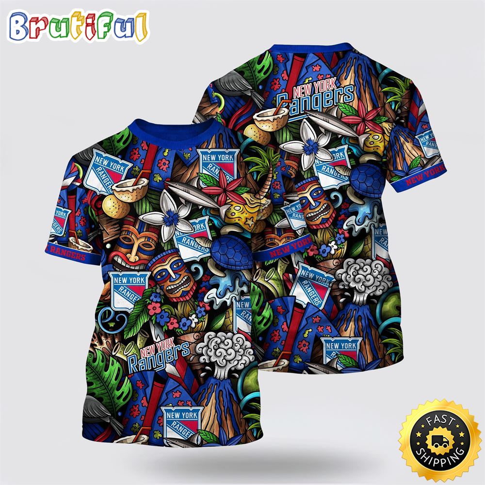NHL New York Rangers All Over Print T Shirt Tropical Tiki Pattern Summer T Shirt 1 oxn2ro.jpg