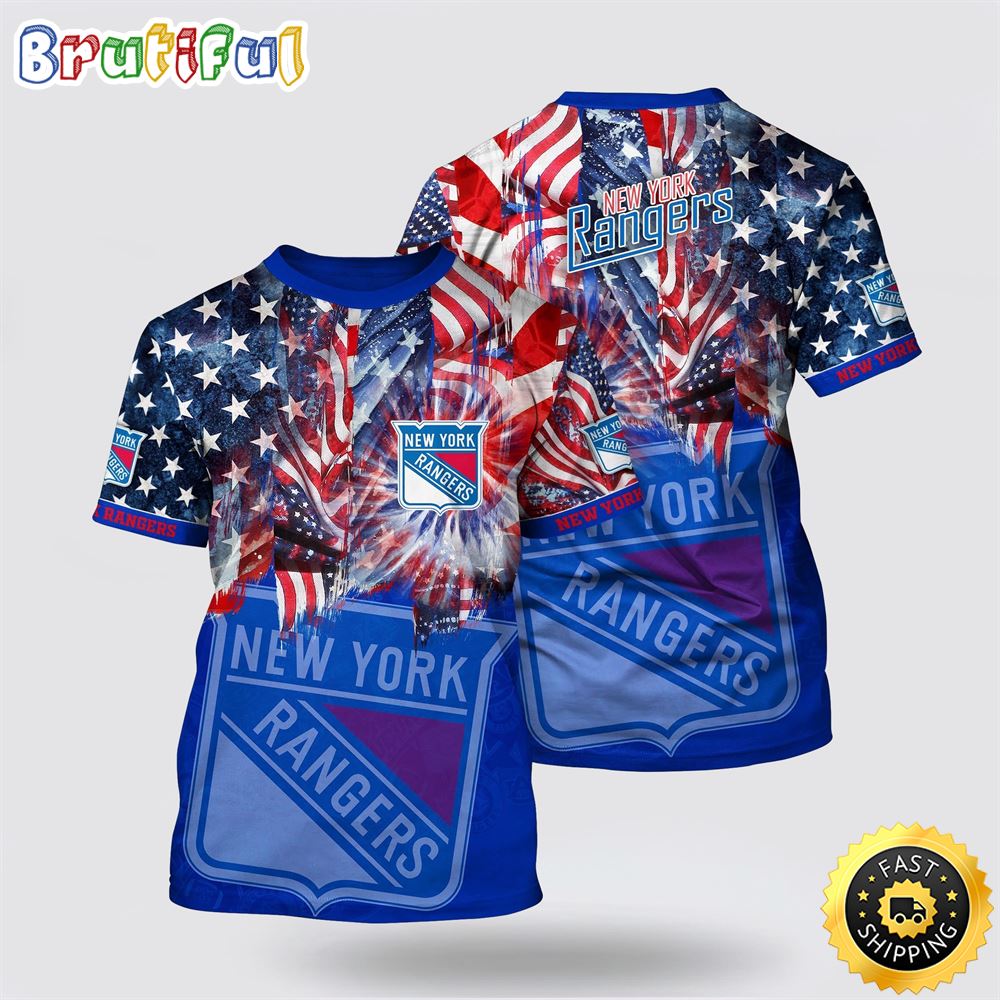 NHL New York Rangers All Over Print T Shirt With American Independence Day Pattern Summer T Shirt 1 n2kh6a.jpg
