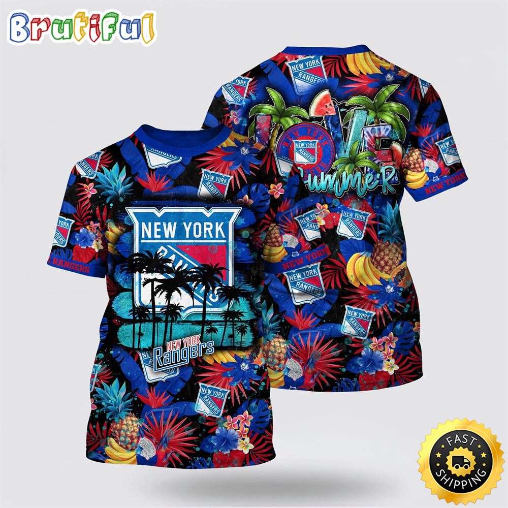NHL New York Rangers All Over Print T Shirt With Tropical Fruits Summer T Shirt 1 i1ws0x.jpg