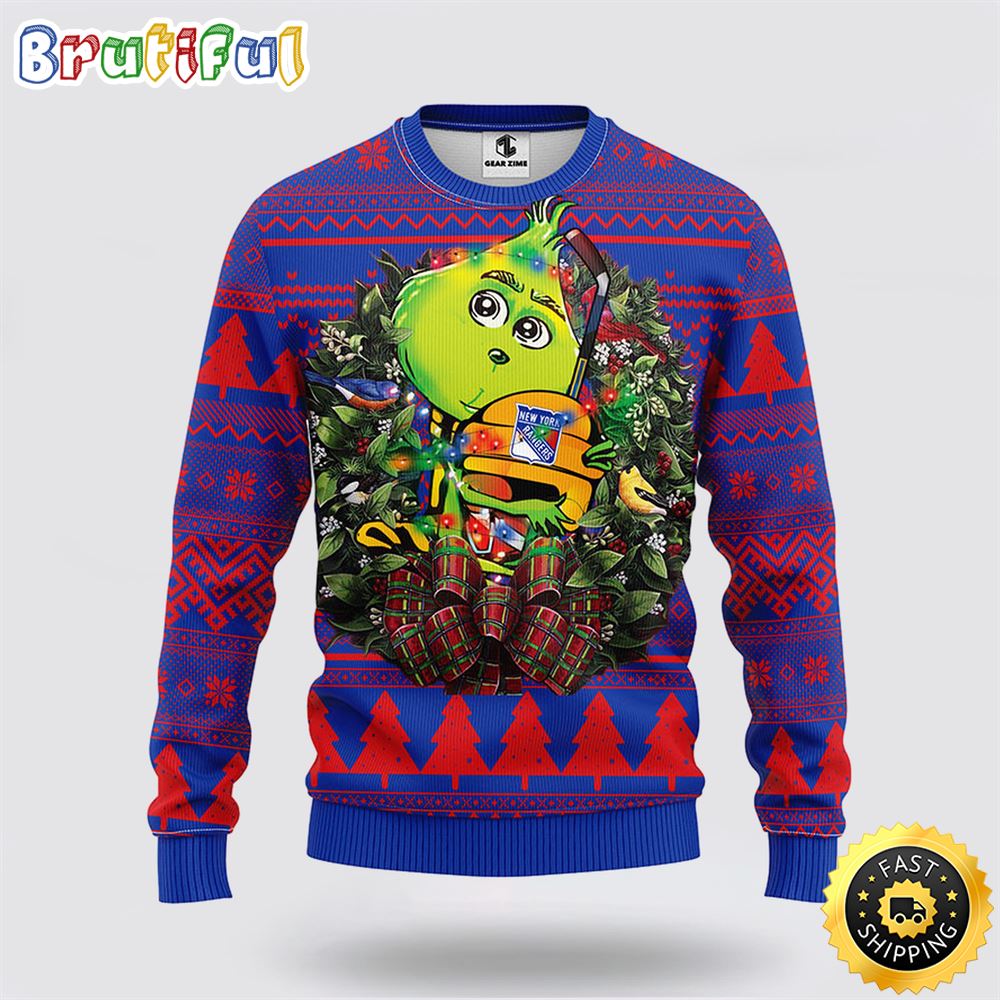 NHL New York Rangers Ugly Sweater Grinch Hug Ugly Christmas Sweater pczeqn.jpg