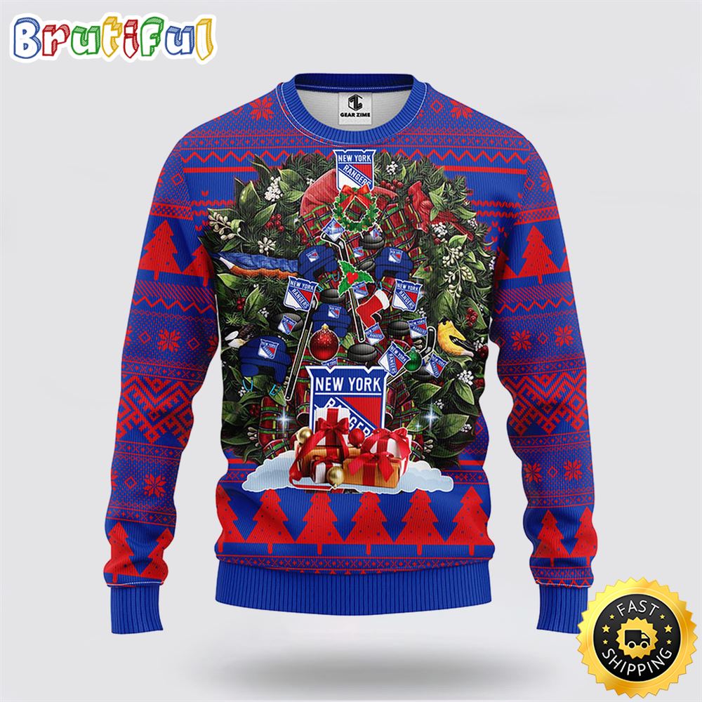 NHL New York Rangers Ugly Sweater Tree Ugly Christmas Fleece Sweater h8cmpe.jpg