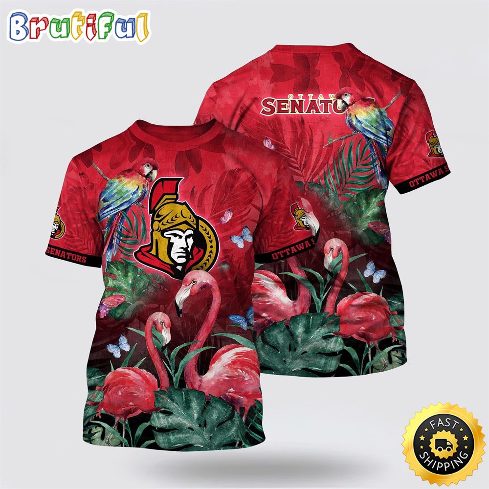 NHL Ottawa Senators All Over Print T Shirt Tropical Parrot And Flamingo Motifs Summer T Shirt 1 lx2n7u.jpg