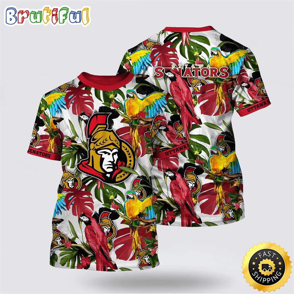 NHL Ottawa Senators All Over Print T Shirt Tropical Parrot Pattern Summer T Shirt 1 hn2udj.jpg