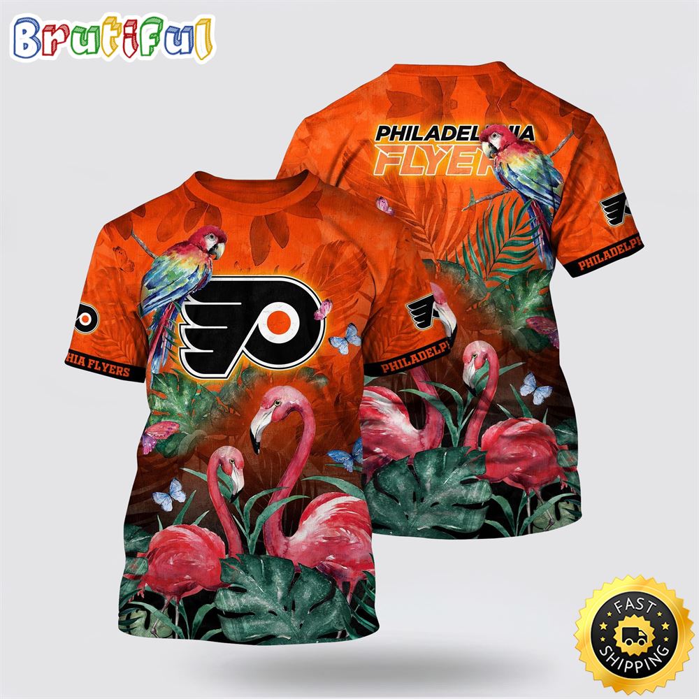 NHL Philadelphia Flyers All Over Print T Shirt Tropical Parrot And Flamingo Motifs Summer T Shirt 1 mwnwju.jpg