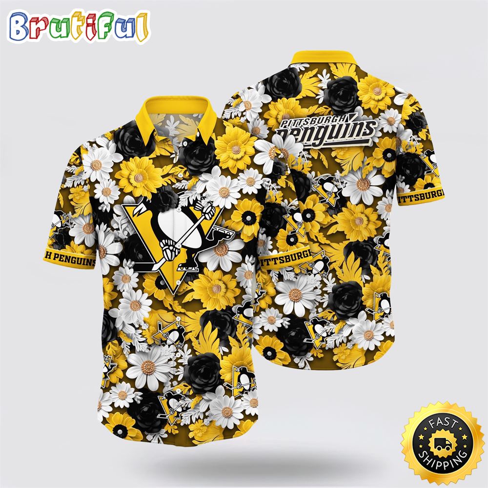 NHL Pittsburgh Penguins Hawaiian Shirt Tropical Begonia Flower Pattern Summer Hawaiian Shirt 1 ttitvm.jpg