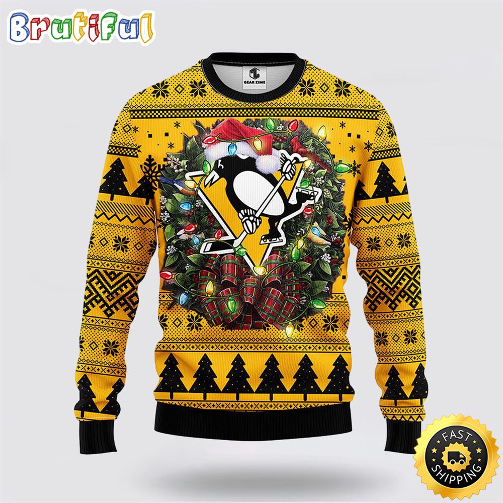 NHL Pittsburgh Penguins Ugly Sweater Christmas Wreath Ugly Sweater y7hiio.jpg