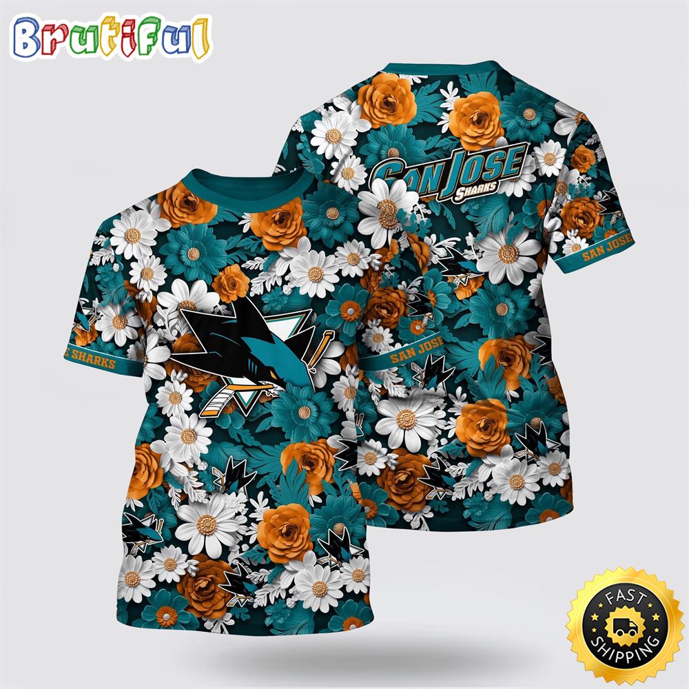 NHL San Jose Sharks All Over Print T Shirt Tropical Begonia Flower Pattern Summer T Shirt 1 usifsf.jpg