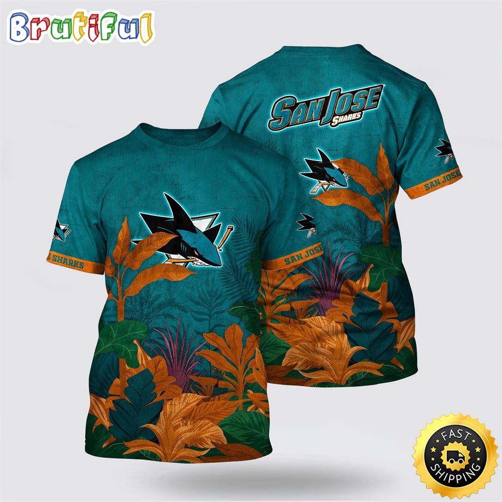 NHL San Jose Sharks All Over Print T Shirt Tropical Forest Motifs Summer T Shirt 1 yvuext.jpg