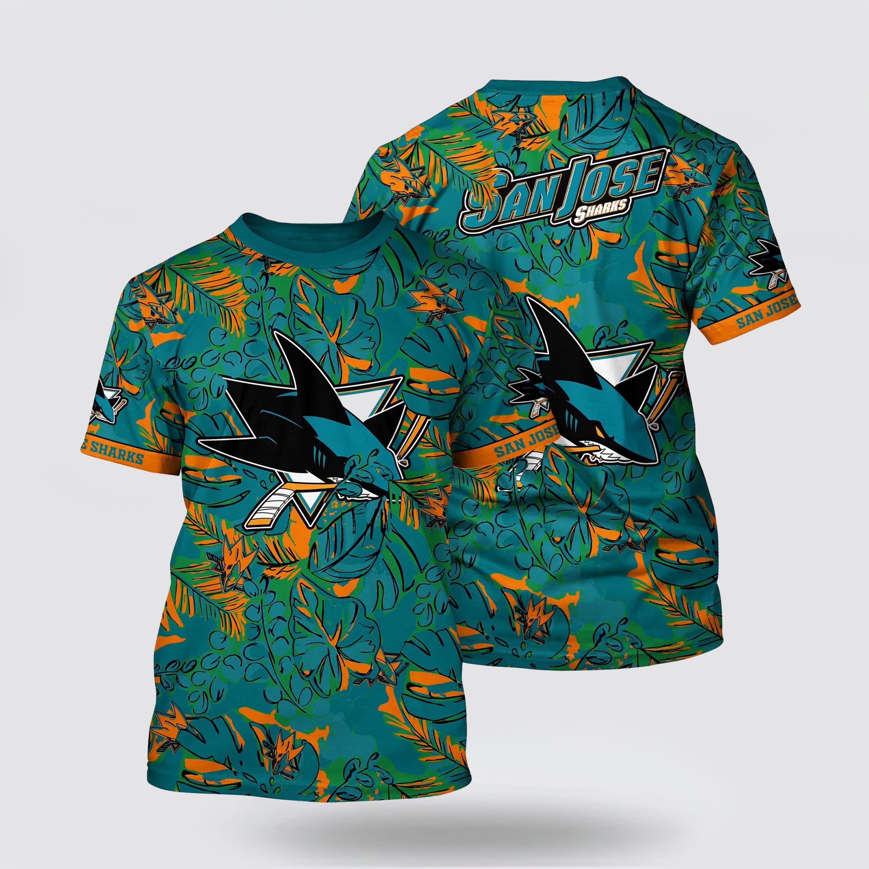 NHL San Jose Sharks All Over Print T Shirt Tropical Leaf Pattern Summer T Shirt 1 hbhkzx.jpg
