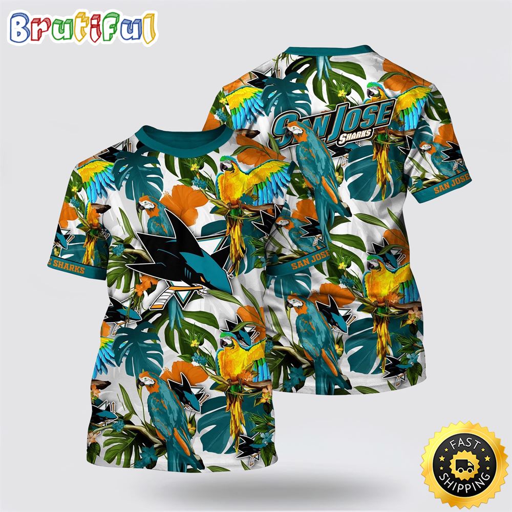 NHL San Jose Sharks All Over Print T Shirt Tropical Parrot Pattern Summer T Shirt 1 flor0t.jpg
