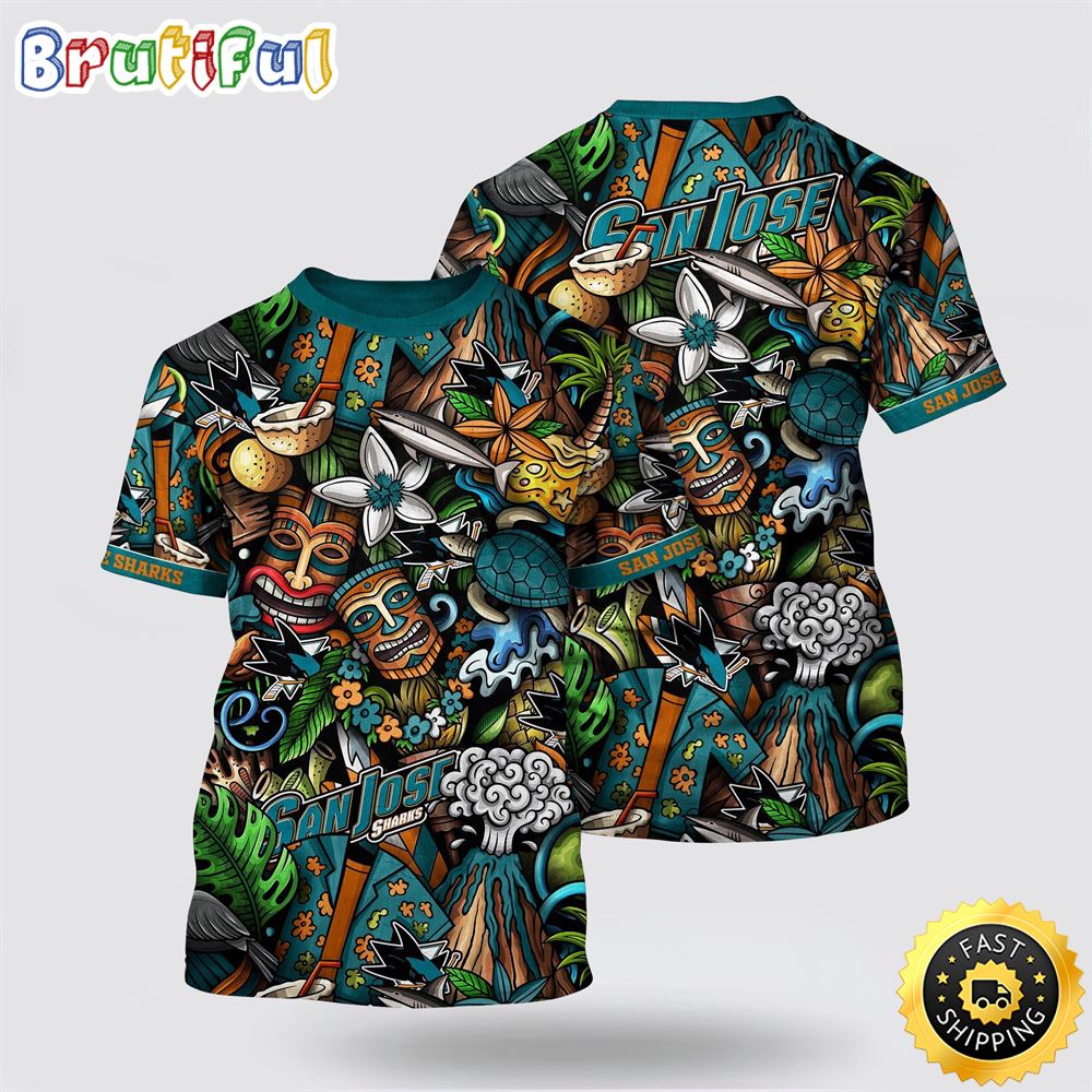 NHL San Jose Sharks All Over Print T Shirt Tropical Tiki Pattern Summer T Shirt 1 quljgc.jpg