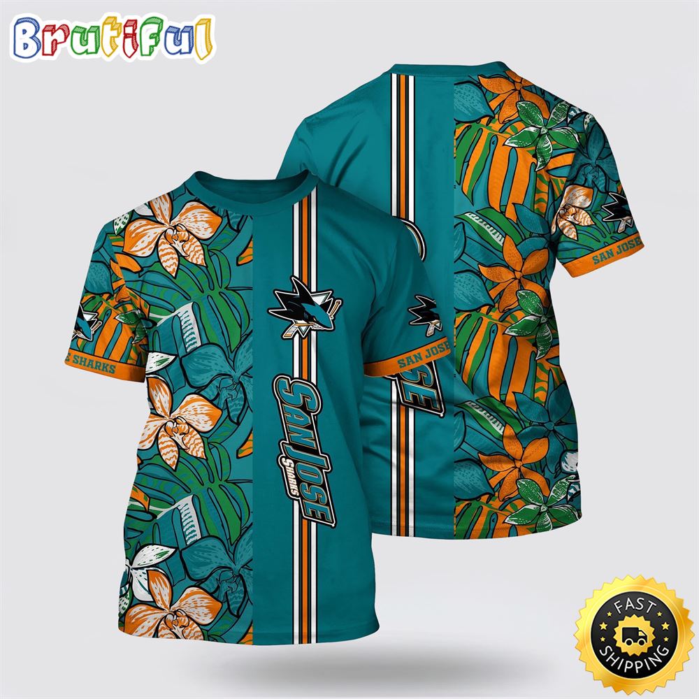 NHL San Jose Sharks All Over Print T Shirt Tropical Tropical Forest Floral Pattern Summer T Shirt 1 y00roe.jpg