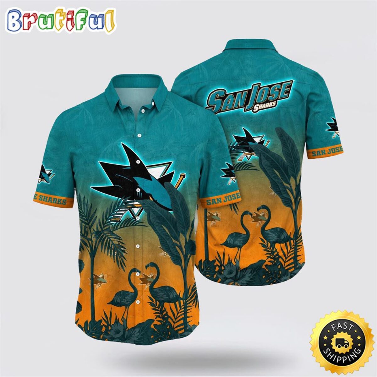 NHL San Jose Sharks Hawaiian Shirt Tropical Flamingo Pattern
