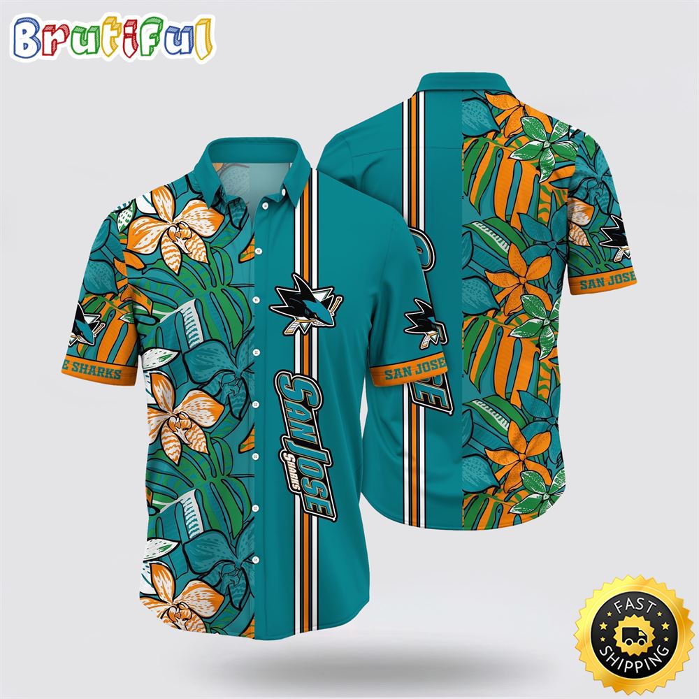 NHL San Jose Sharks Hawaiian Shirt Tropical Tropical Forest Floral Pattern Summer Hawaiian Shirt 1 dvz48x.jpg