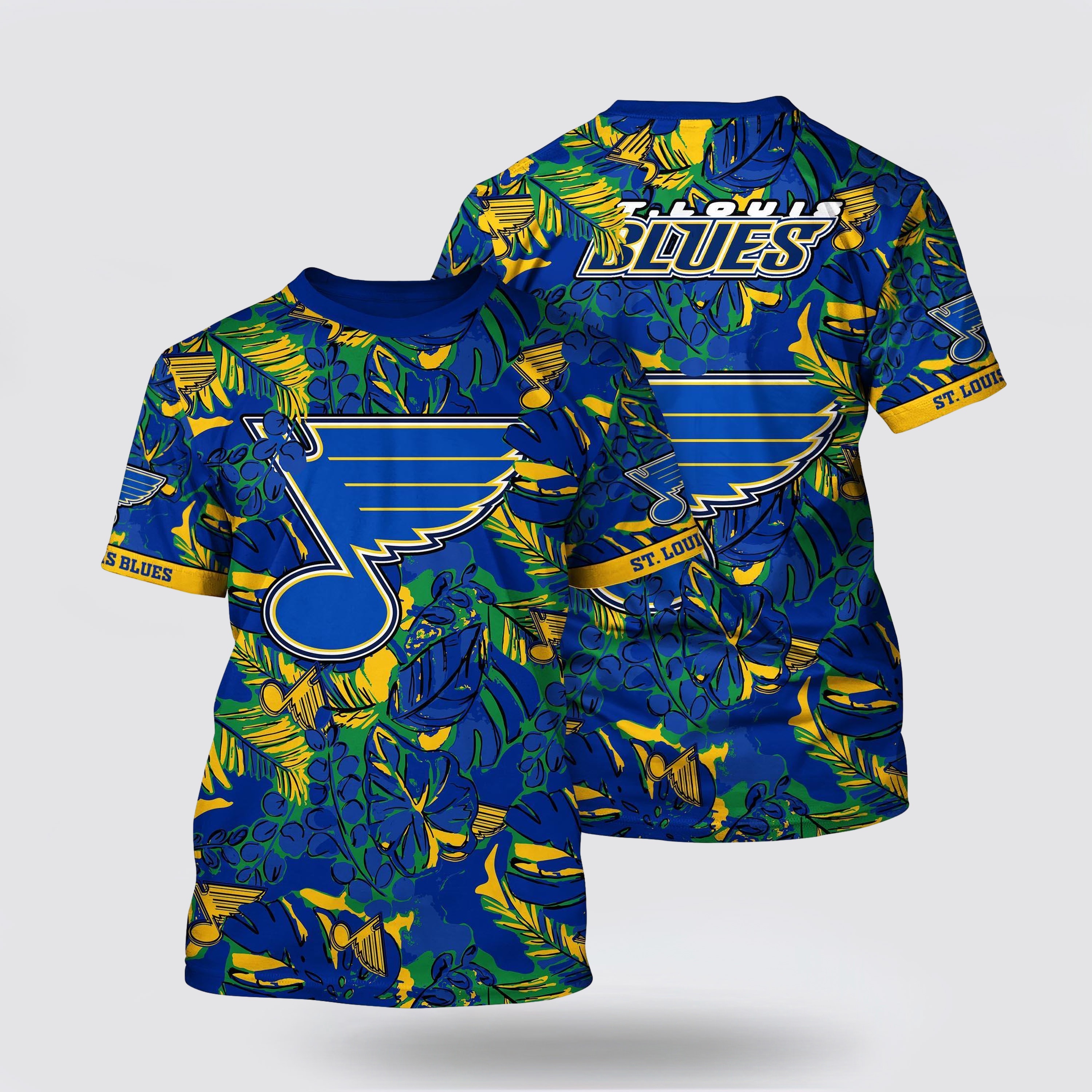 NHL St. Louis Blues All Over Print T Shirt Tropical Leaf Pattern Summer T Shirt 1 imseiy.jpg